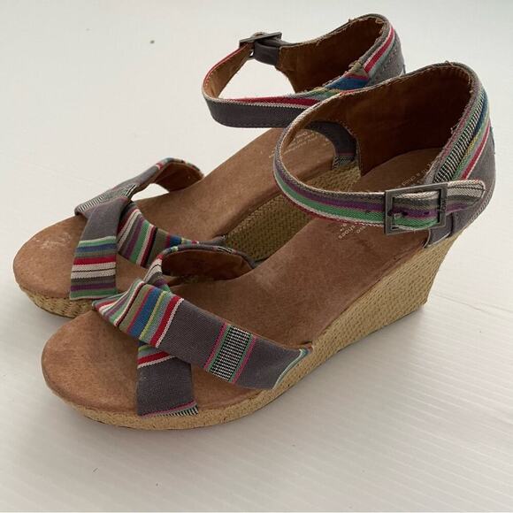 Toms Sienna striped strappy wedge sandals size 9.5 W - Picture 5 of 10